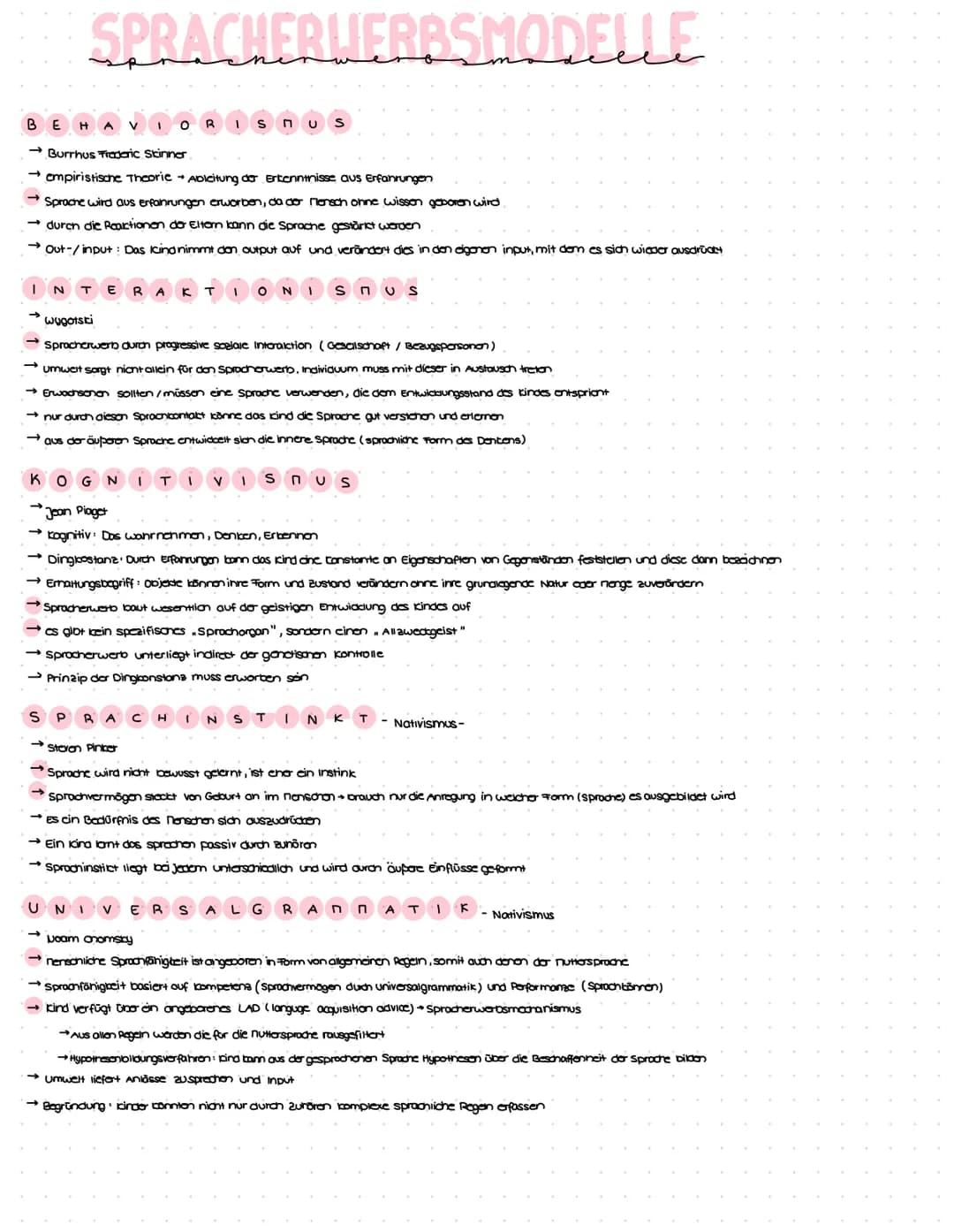 SPRACHERWERBSMODELLE
BEHA V I O R IS
→ Burrhus Frederic Skinner
- empiristische Theorie → Ableitung der Erkenntnisse aus Erfahrungen
Sprache