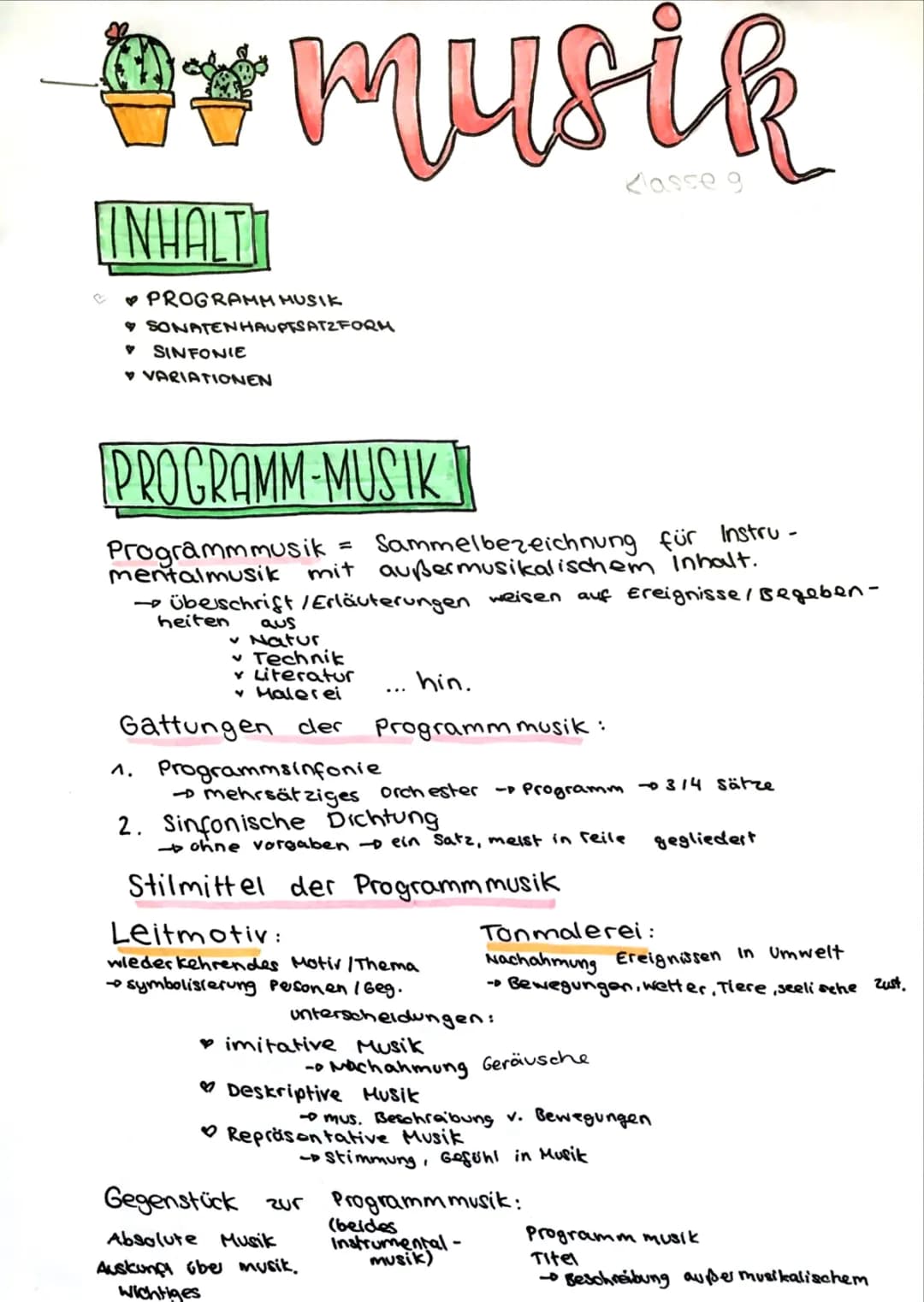 Programmmusik, Sonatenhauptsatzform, Sinfonie, Variationen