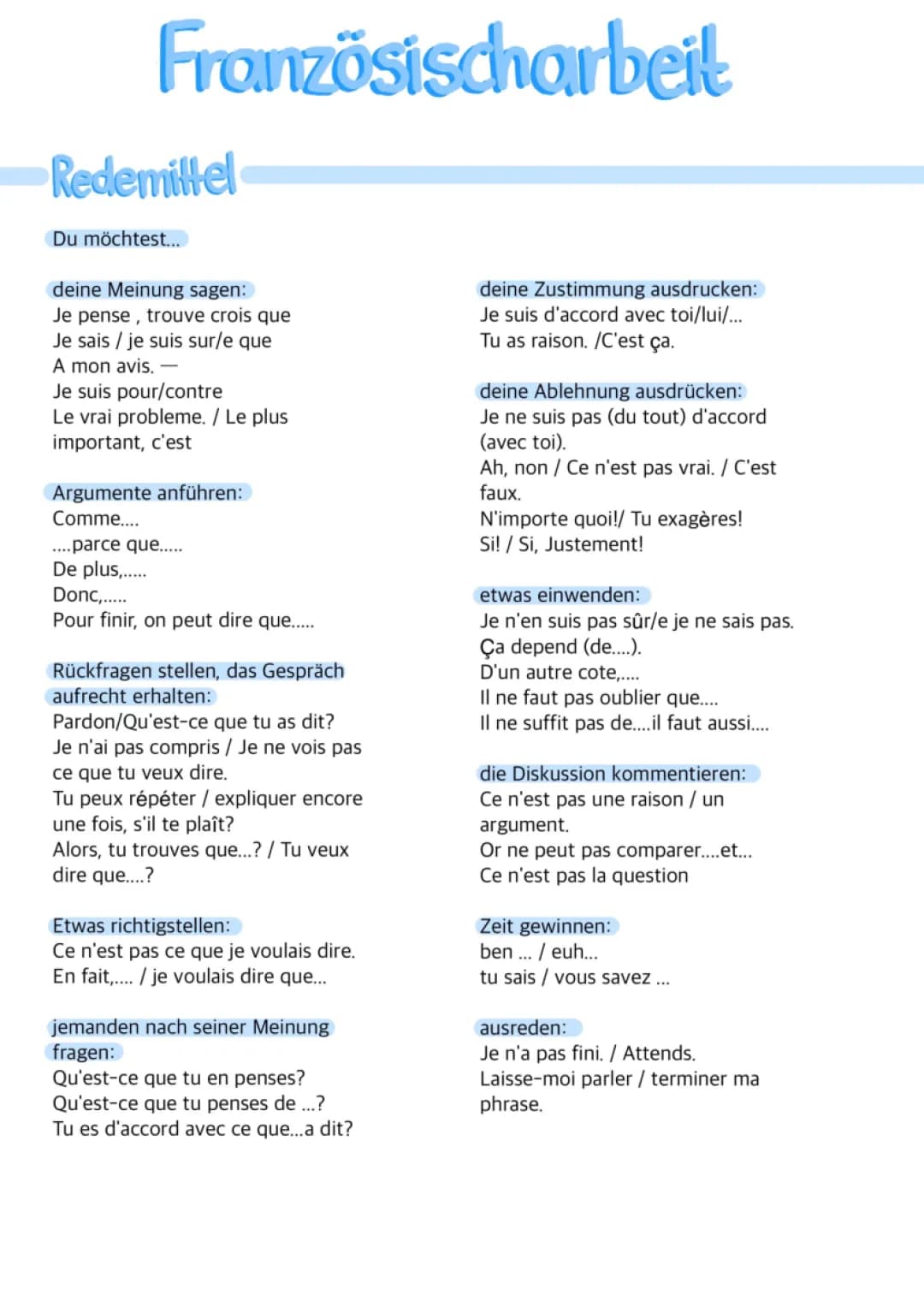  Stilmittel/Konnektoren/Hilfestellungen/Un si terrible secret