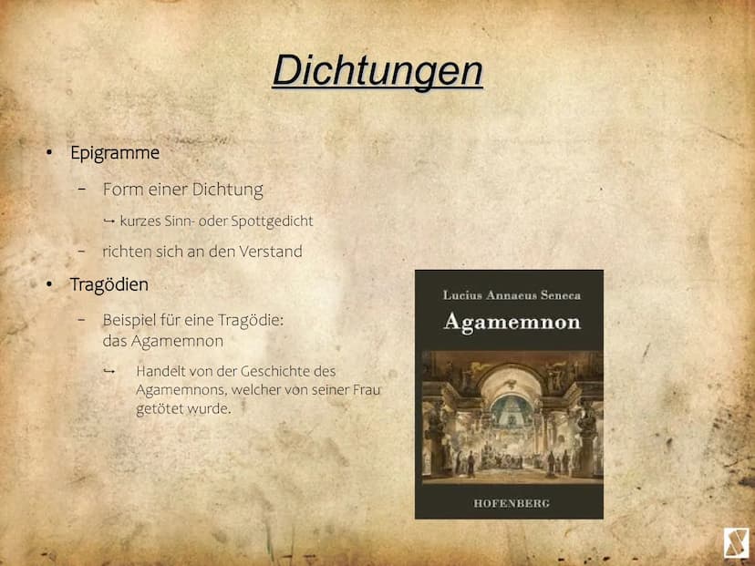
<p>Die Werke von Seneca umfassen Dichtungen, Briefe, Dialoge, Reden, Epigramme und Tragödien.</p>
<h2 id="dichtungen">Dichtungen</h2>
<p>Se