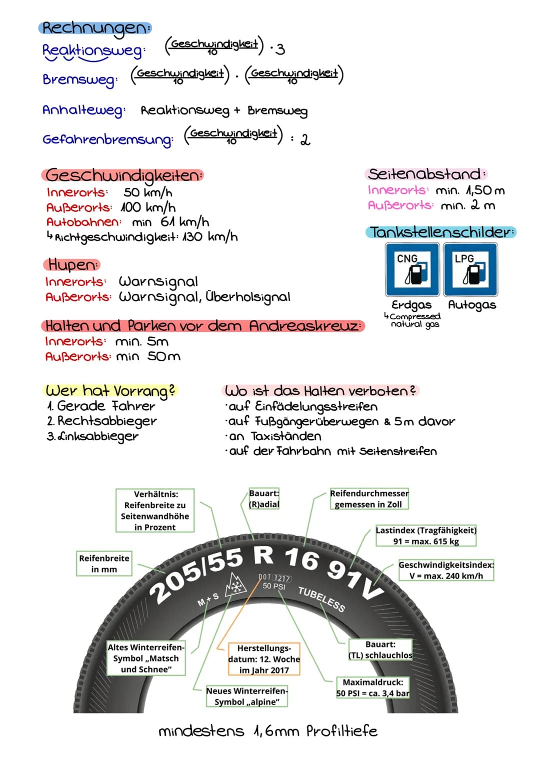 Rechnungen
Reaktionsweg (Geschwindigkeit) .3
Bremsweg (Geschwindigkeit). (Geschwindigkeit)
Anhalteweg: Reaktionsweg + Bremsweg
Gefahrenbrems