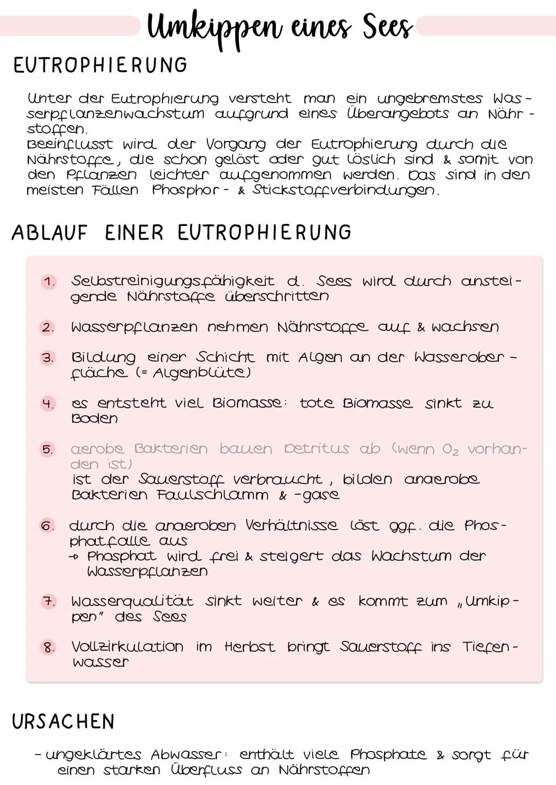 # Umkippen eines Sees

EUTROPHIERUNG

Unter der Eutrophierung versteht man ein ungebremstes was-
serpflanzenwachstum aufgrund eines Überange