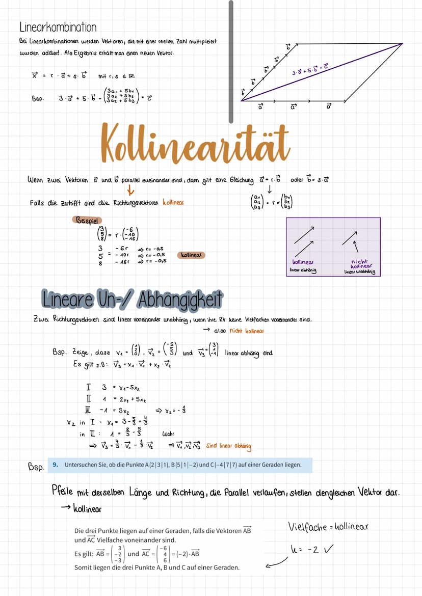 Analytische Geometrie
Zusammenfassung von Lara Schnöke ANALYTISCHE GEOMETRIE
Vektoren
Pfeil ist sog.
Repräsentant
dieses Vektors
Ebener Vekt