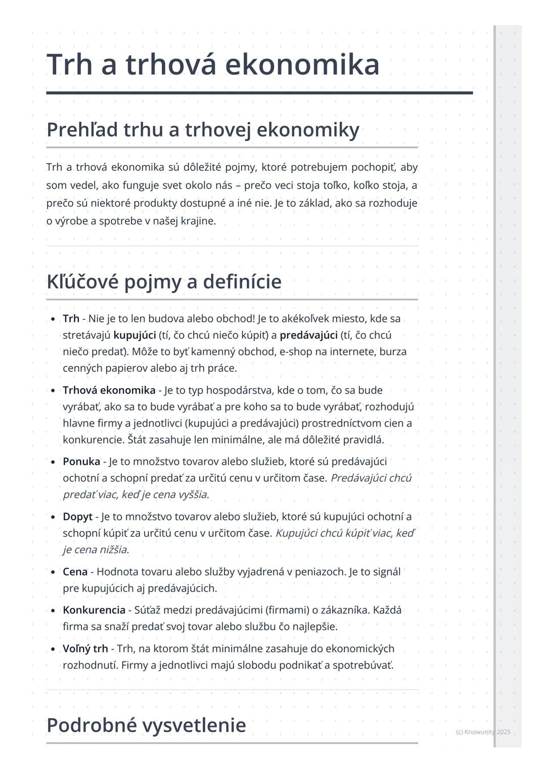 # Trh a trhová ekonomika

## Prehľad trhu a trhovej ekonomiky

Trh a trhová ekonomika sú dôležité pojmy, ktoré potrebujem pochopiť, aby
som 