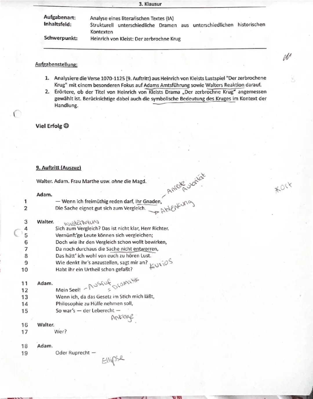 --- OCR Start ---
Aufgabenart:
Inhaltsfeld:
Schwerpunkt:
3. Klausur
Analyse eines literarischen Textes (IA)
Strukturell unterschiedliche Dra