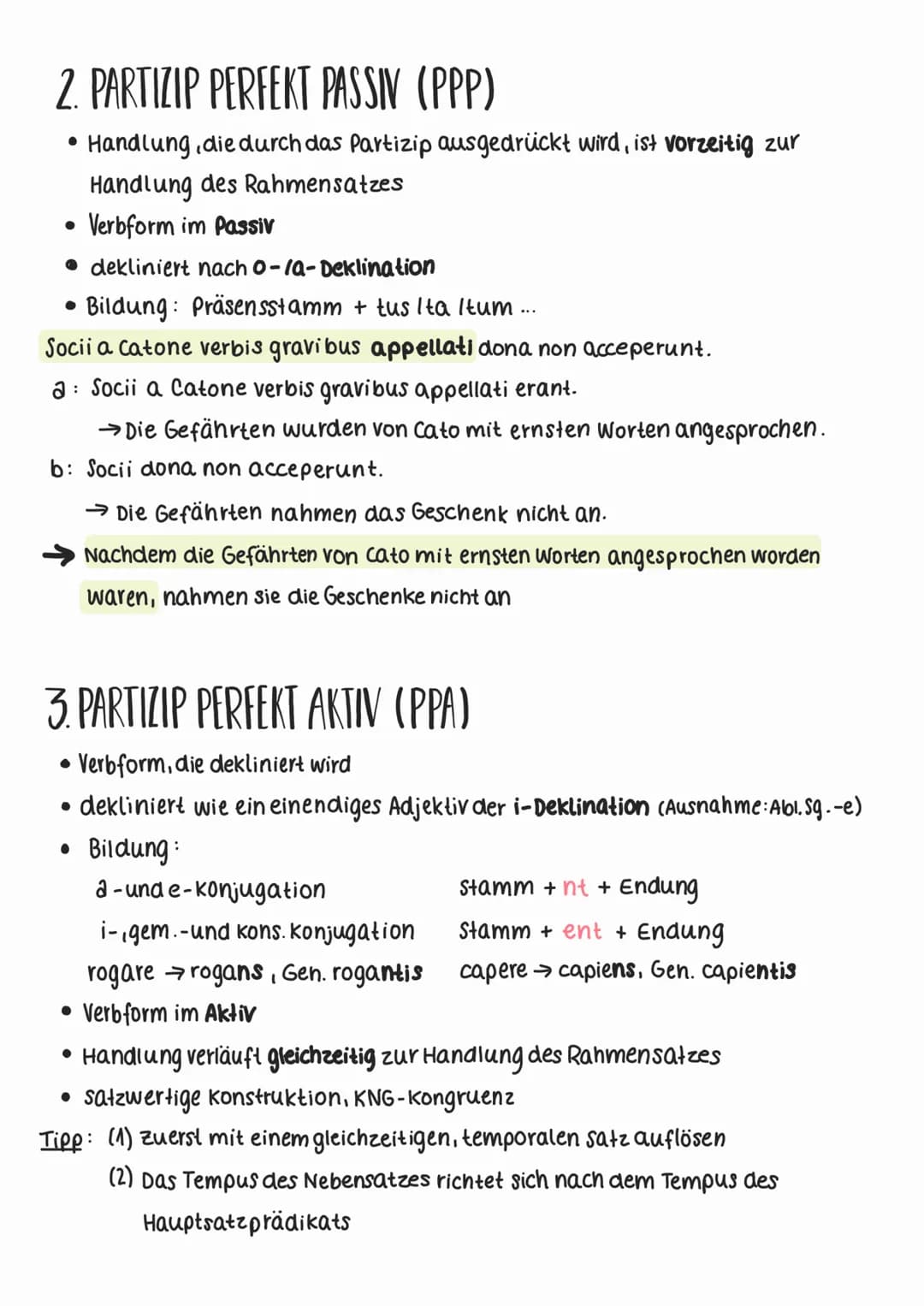 PARTIZIPIEN
1. PARTICIPIUM CONIUNCTUM (PC)
• Ein Partizip, welches wie eine adverbiale Bestimmung die Umstände einer
Handlung angibt und sic
