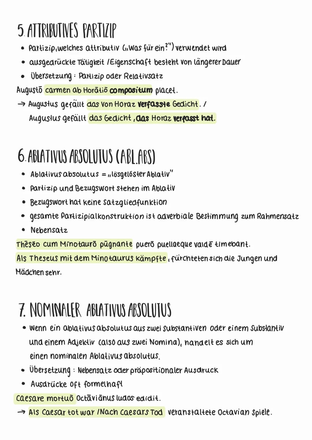 PARTIZIPIEN
1. PARTICIPIUM CONIUNCTUM (PC)
• Ein Partizip, welches wie eine adverbiale Bestimmung die Umstände einer
Handlung angibt und sic