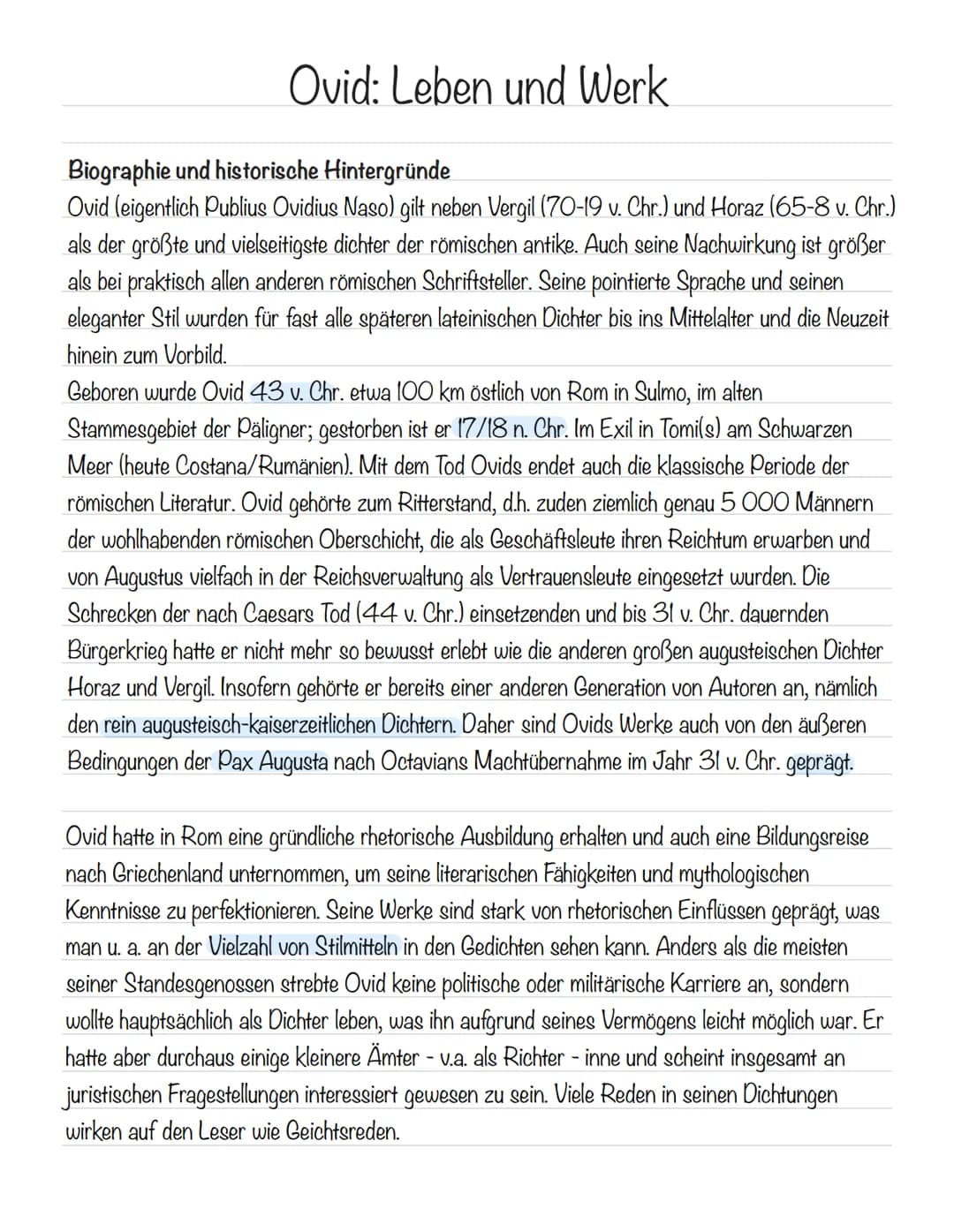  Ovid: Leben und Werk
Biographie und historische Hintergründe
Ovid (eigentlich Publius Ovidius Naso) gilt neben Vergil (70-19 v. Chr.) und H