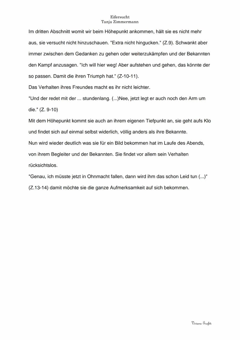 Kurzgeschichte Interpretation:
Eifersucht
Tanja Zimmermann
Die Kurzgeschichte „Eifersucht“ von Tanja Zimmermann wurde 1984 veröffentlich
und