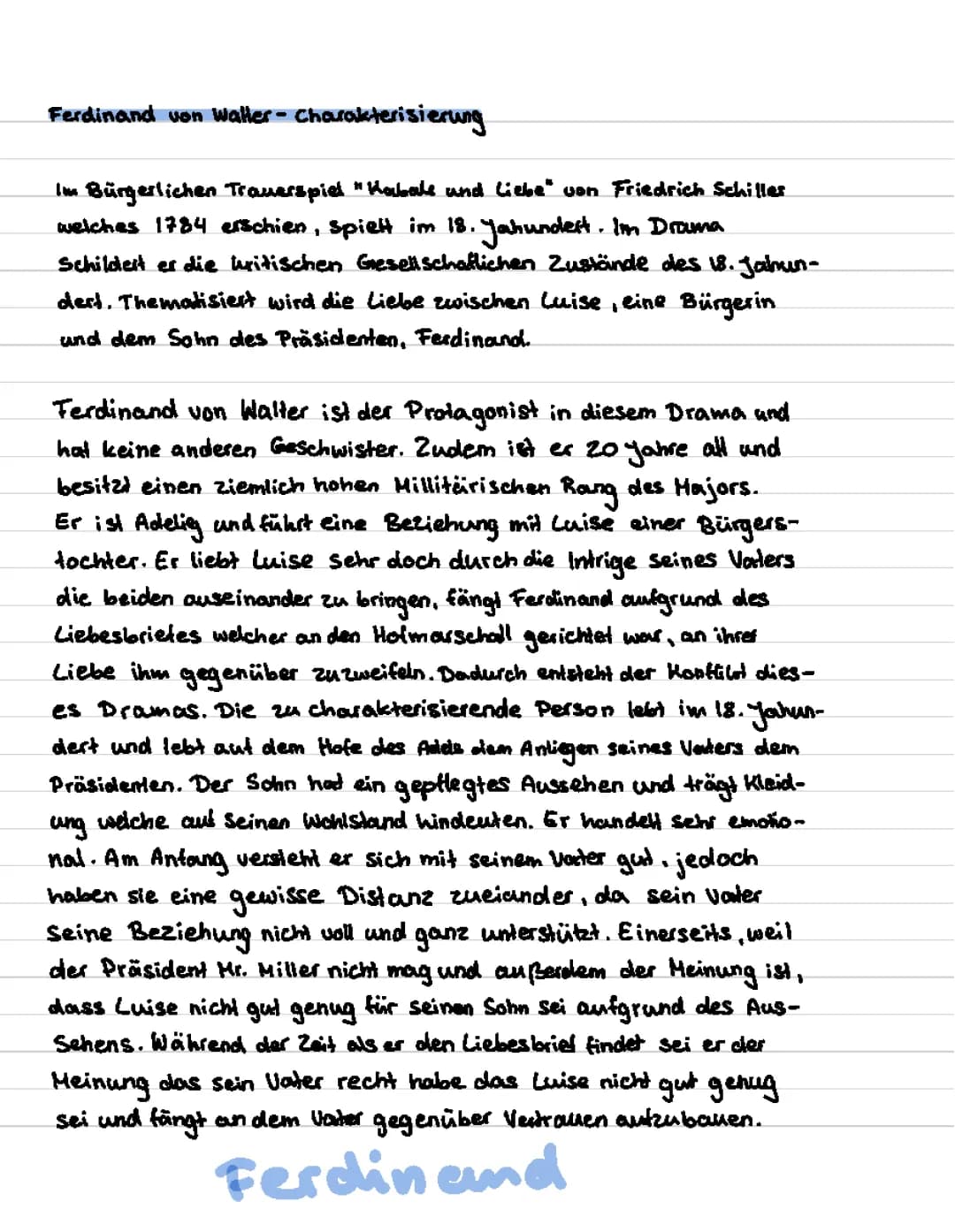 Kabale und Liebe Charakterisierung Ferdinand