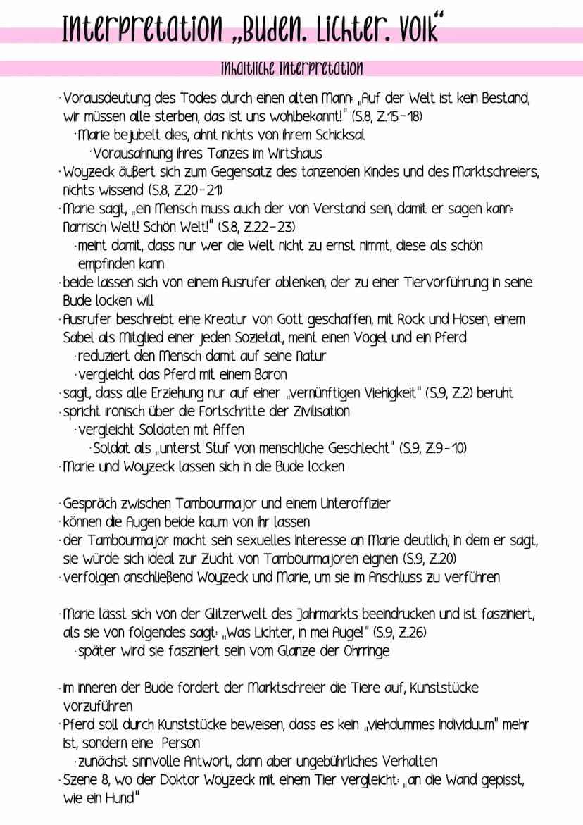 Interpretation der „„Kammerszene“
Einordnung in den Dramenkontext
vorher
· Woyzeck ist mit Marie liiert, sie haben einen unehelichen Sohn
in
