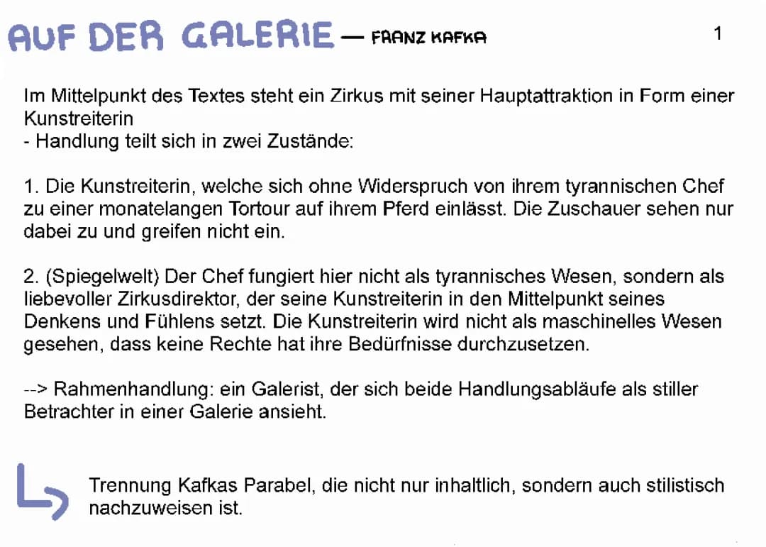 Auf der Galerie, Franz Kafka - Interpretation 