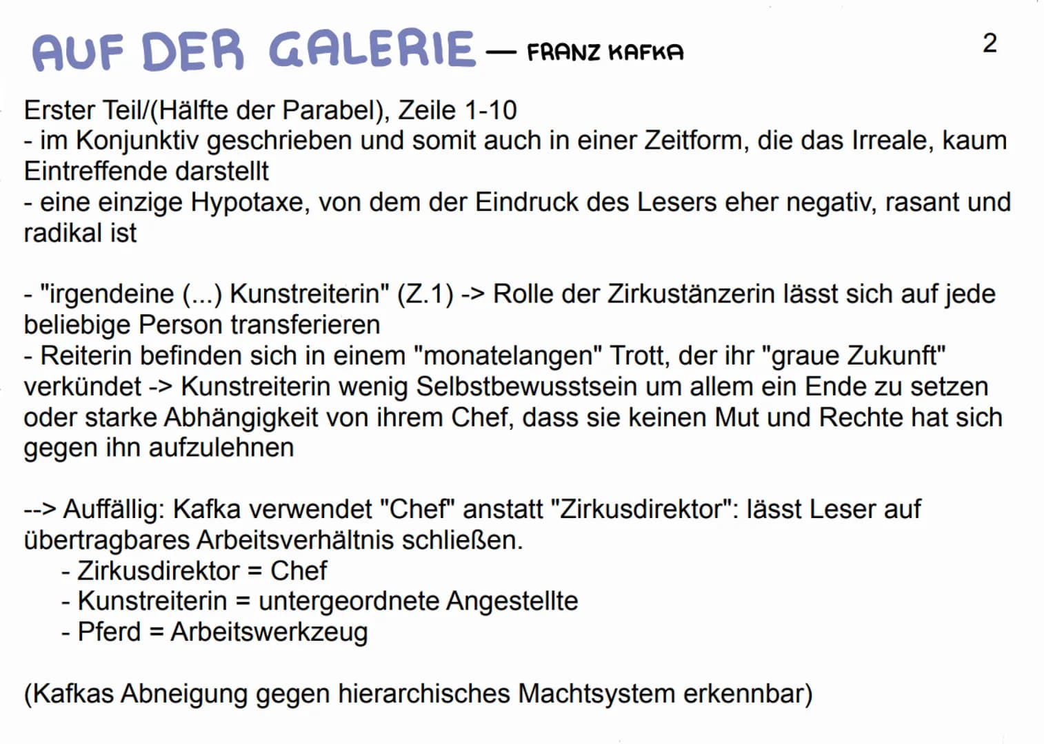AUF DER GALERIE – FRANZ KAFKA
Im Mittelpunkt des Textes steht ein Zirkus mit seiner Hauptattraktion in Form einer
Kunstreiterin
- Handlung t