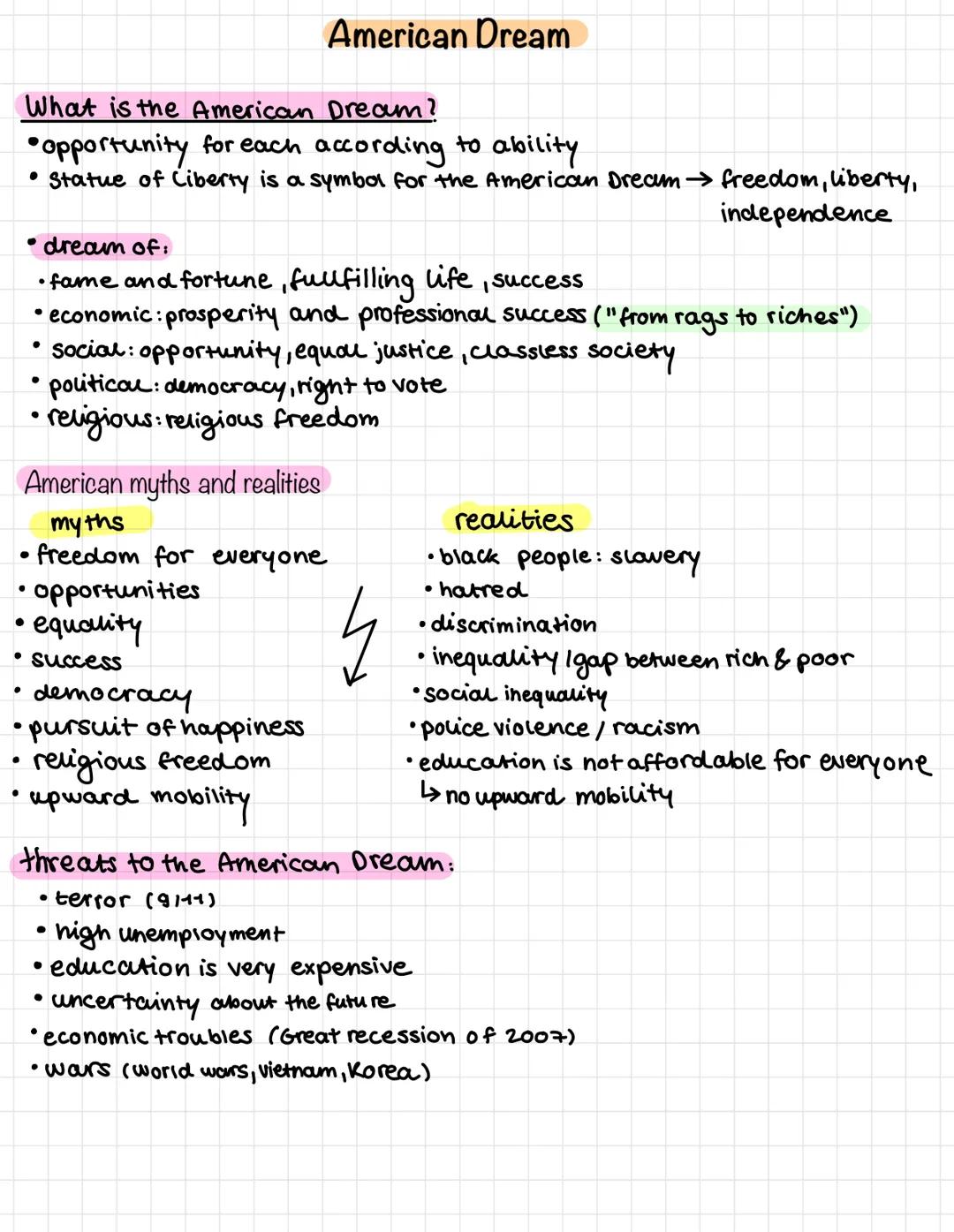 # American Dream

What is the American Dream?
*   opportunity for each according to ability
*   Statue of Liberty is a symbol for the Americ