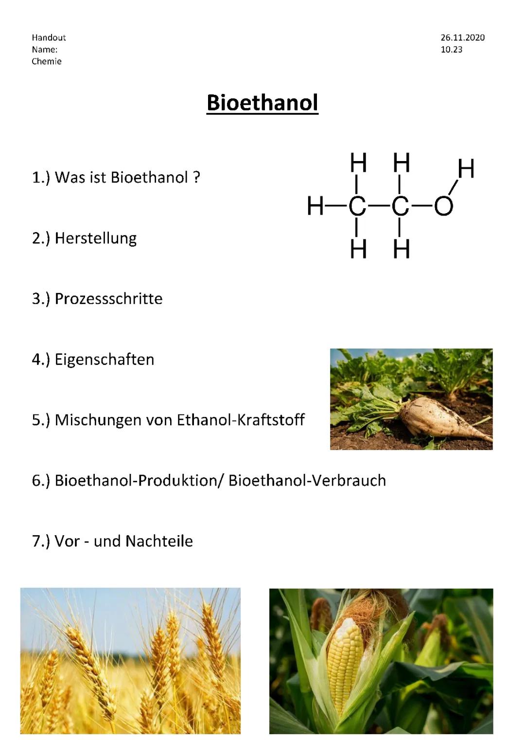 Was ist Bioethanol und wie wird es hergestellt? - Chemie und Verwendung