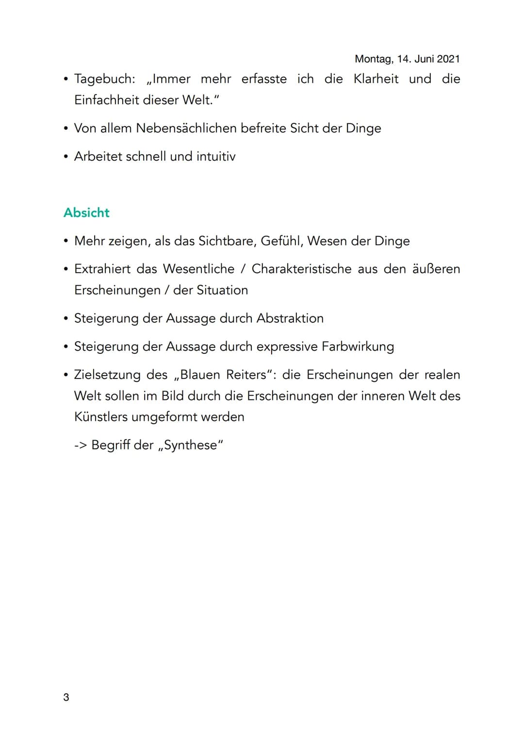 Gabriele Münter
Stilmittel
Frühwerk: Spätimpressionistisch, kleinteilige Spachteltechnik
Später: großzügige, mit Pinsel angelegte Flächen
Ma