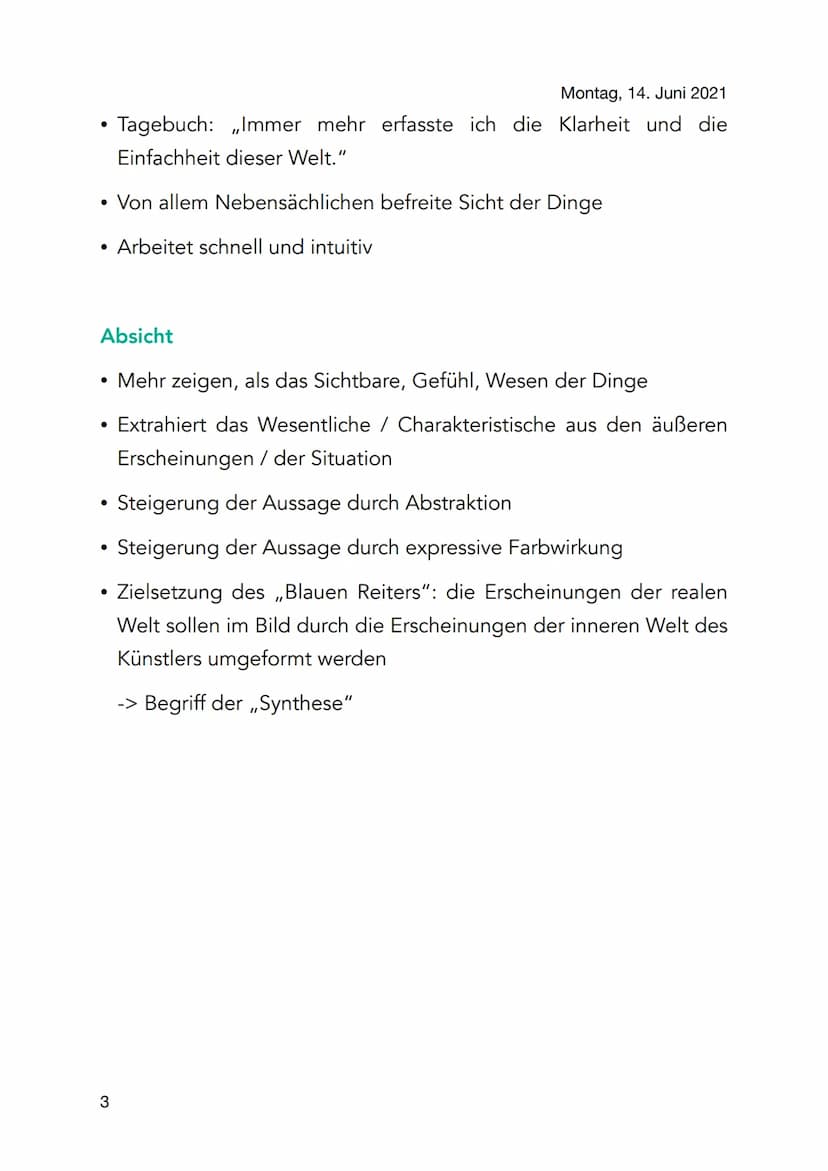Gabriele Münter
Stilmittel
Frühwerk: Spätimpressionistisch, kleinteilige Spachteltechnik
Später: großzügige, mit Pinsel angelegte Flächen
Ma
