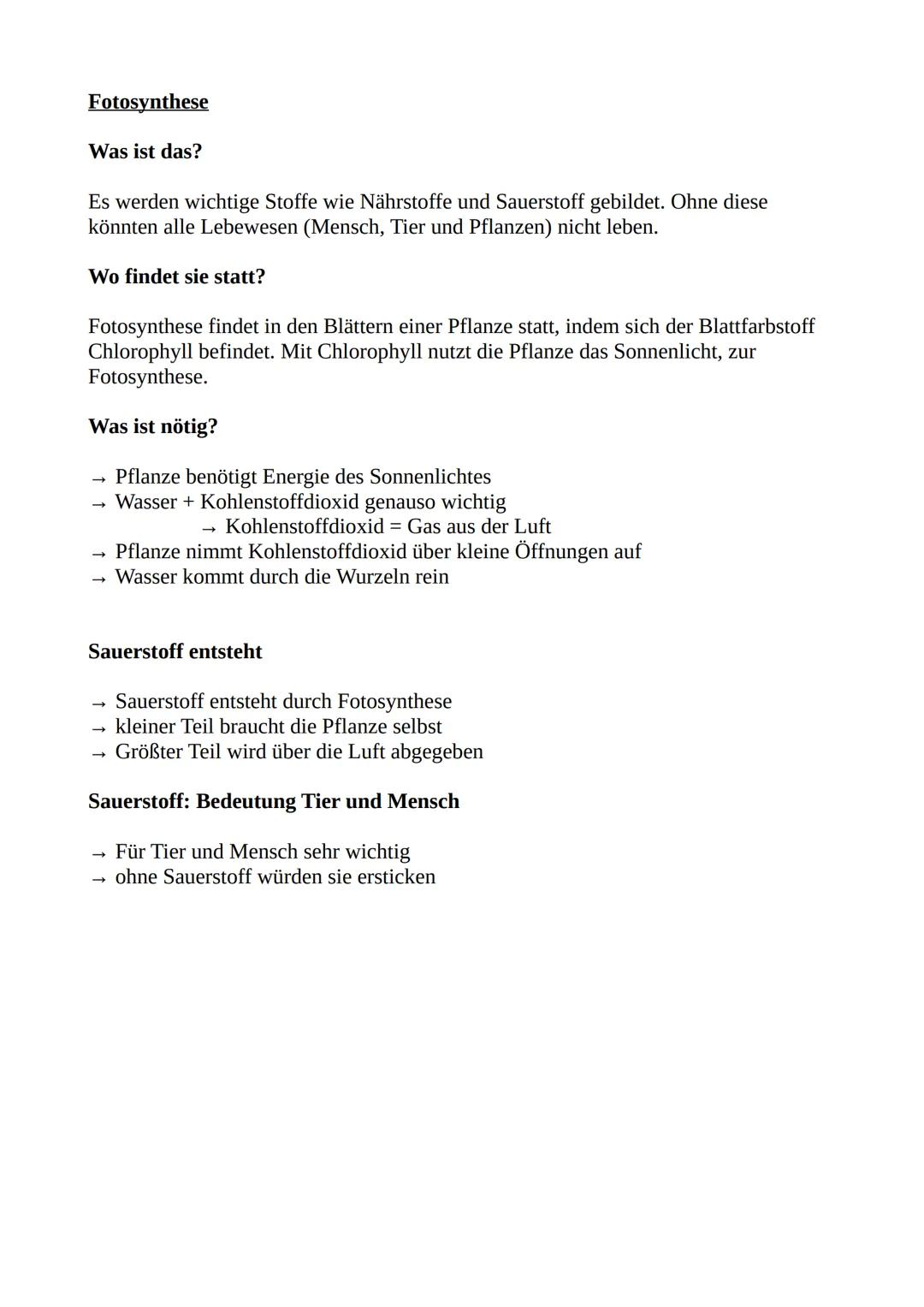 Fotosynthese
Was ist das?
Es werden wichtige Stoffe wie Nährstoffe und Sauerstoff gebildet. Ohne diese
könnten alle Lebewesen (Mensch, Tier 