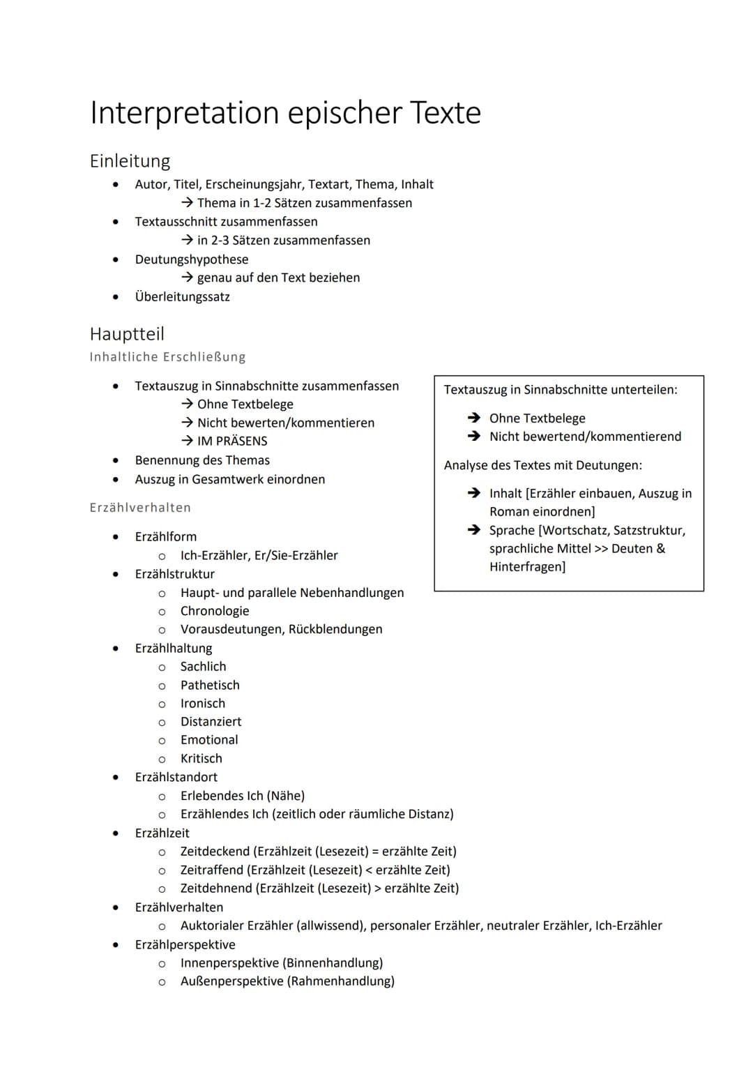 Interpretation epischer Texte
Einleitung
● Textausschnitt zusammenfassen
●
Autor, Titel, Erscheinungsjahr, Textart, Thema, Inhalt
→ Thema in