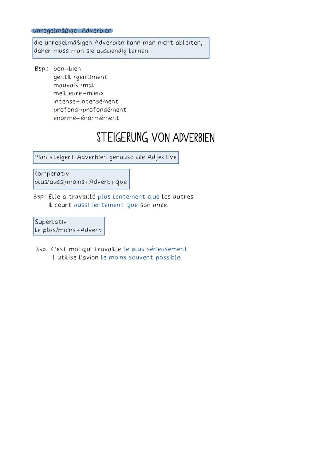Adverbien
werden auch "Umstandswörter" genannt
beschreiben wie etwas ist oder gemacht wird
beziehen sich auf Verben, nomen, Adjektive oder a