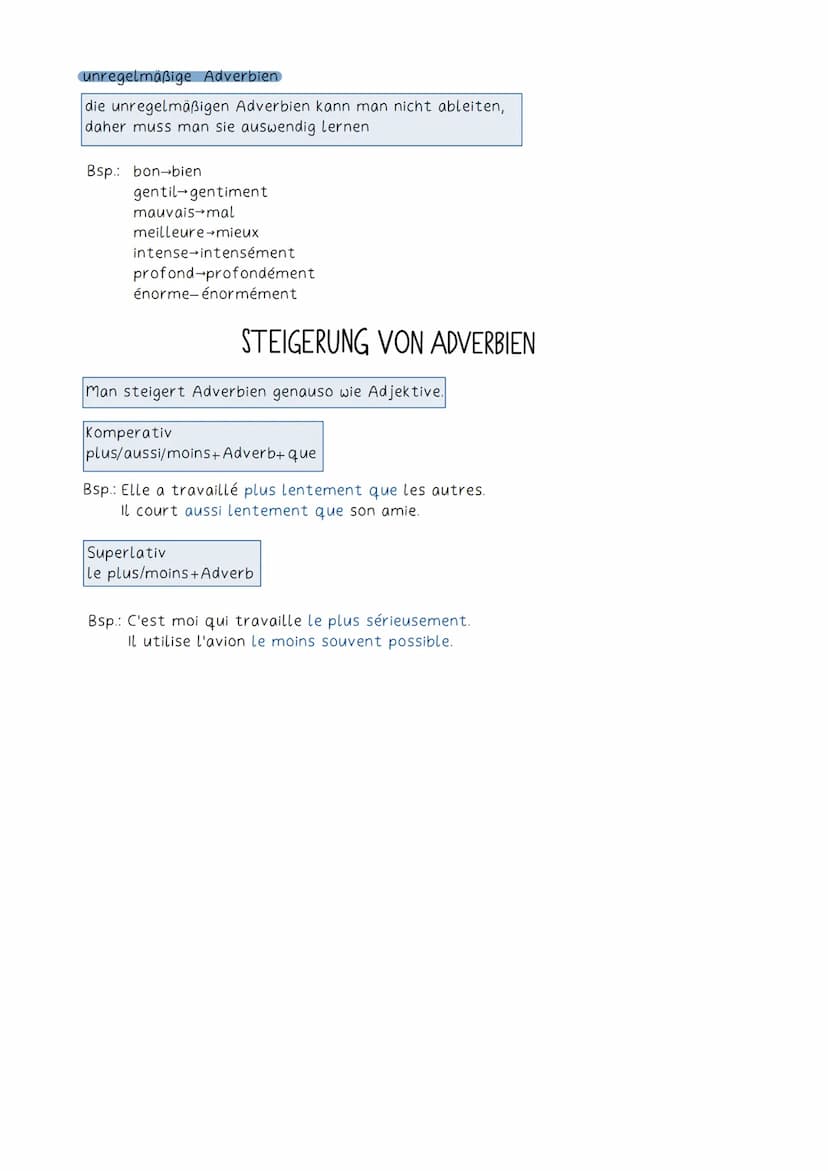 Adverbien
werden auch "Umstandswörter" genannt
beschreiben wie etwas ist oder gemacht wird
beziehen sich auf Verben, nomen, Adjektive oder a
