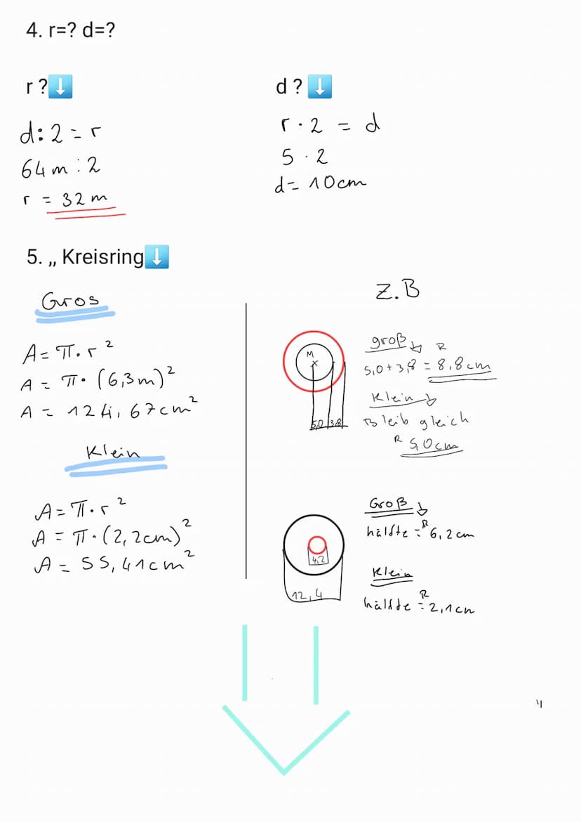 FLÄCHENINHALT EINES KREIS
MATHE LERNZETTEL
1. Kreis: Fachbegriffe
2. UMFANG KREIS
U= 2• π•r
U=2 TT • 4cm
U = 25, 1 cm
.
3. Flächeninhalt Kre
