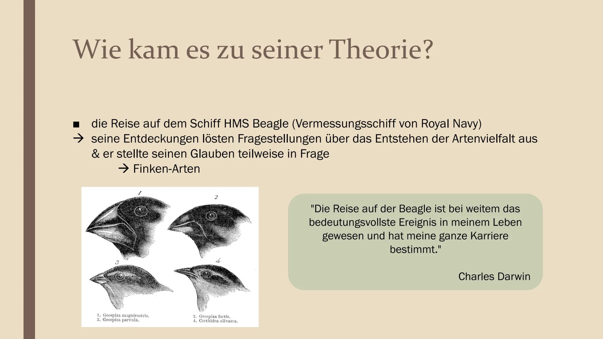 EVOLUTIONSTHEORIE
NACH C. DARWIN
Präsentation für Philosophie
von Lena Gliederung
Wer war Charles Darwin überhaupt?
→ Darwins Leben nach der