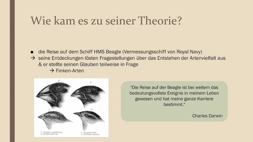 EVOLUTIONSTHEORIE
NACH C. DARWIN
Präsentation für Philosophie
von Lena Gliederung
Wer war Charles Darwin überhaupt?
→ Darwins Leben nach der