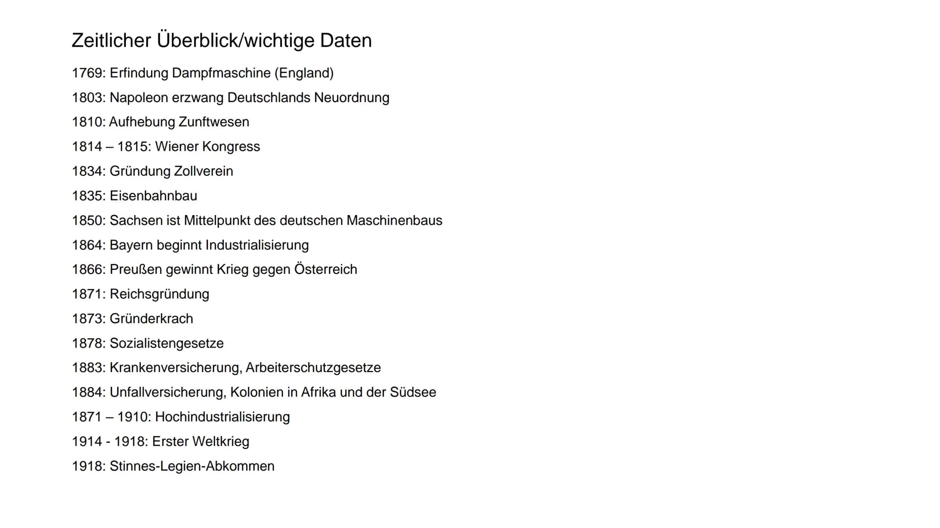 Industrialisierung und Soziale Frage Gliederung
1.
Zeitlicher Überblick
2. Industrialisierung in England (Dampfmaschine)
3.
Deutscher Bund
4