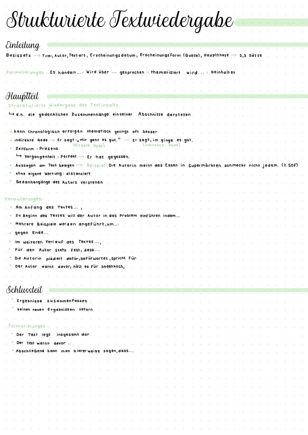 Strukturierte Textwiedergabe
Einleitung
Basissatz Titel, Autor, Text art, Erscheinungsdatum, Erscheinungsform (Quelle), Hauptthese
Formulier