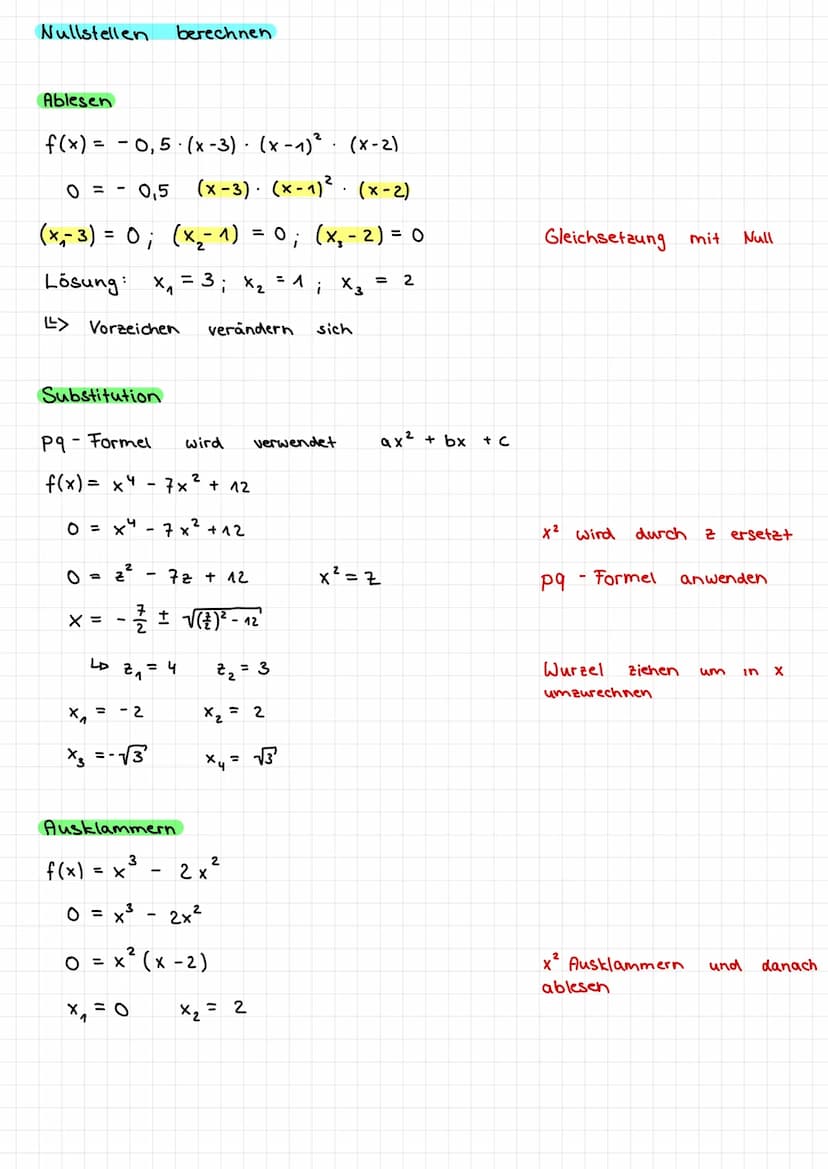 
<p>Die Funktion f(x) = -0,5(x-3)⋅(x-1)²·(x-2) kann als f(x) = 0,5(x-3)·(x-1)²·(x-2) umgeschrieben werden. Die Nullstellen werden durch (x-3