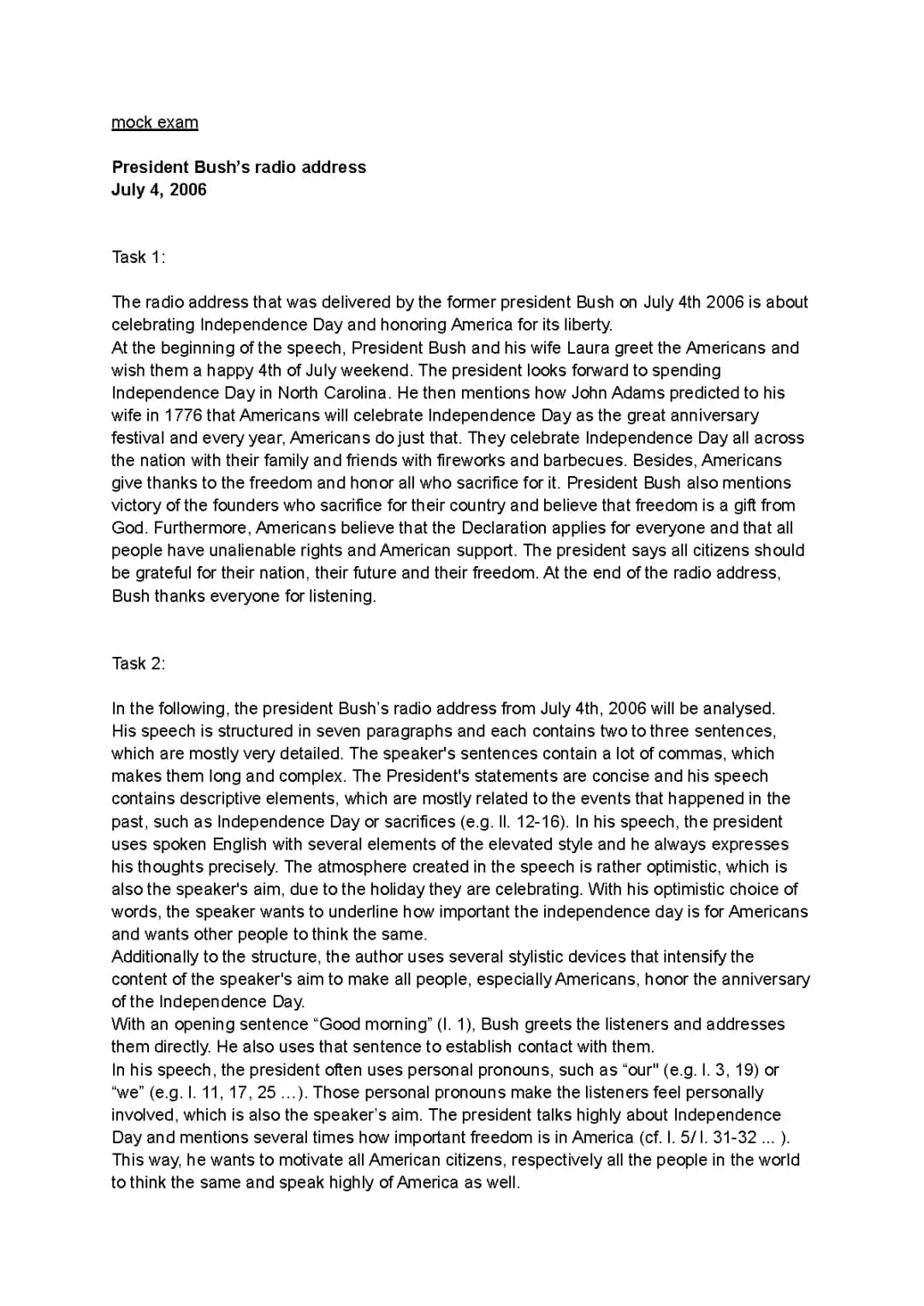 Analysing a speech: President Bush’s radio addres