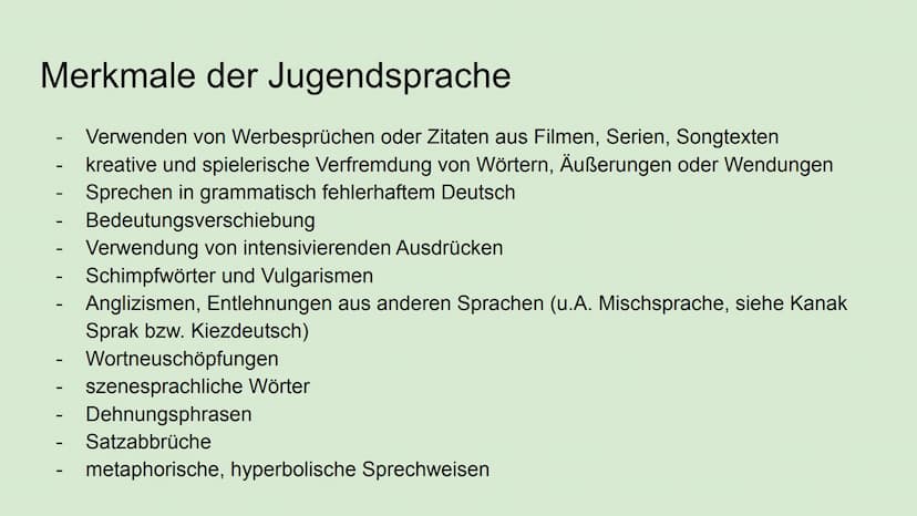 Jugendsprache
Präsentation von Iman Ahmad Inhaltsverzeichnis
-
-
Was ist Jugendsprache?
Merkmale der Jugendsprache
Funktion der Jugendsprach