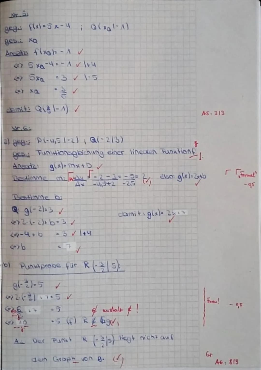 form!
Nr. 3:
b) gigie filx) = 4x + A
2
S...
3.4. (ges. S(x₂12₂)
A3: 919
A4: 313
3. Klassenarbeit:
f₂(x) = -0,25 x + 2,5
Ansatz: f(x) - f₂(x)