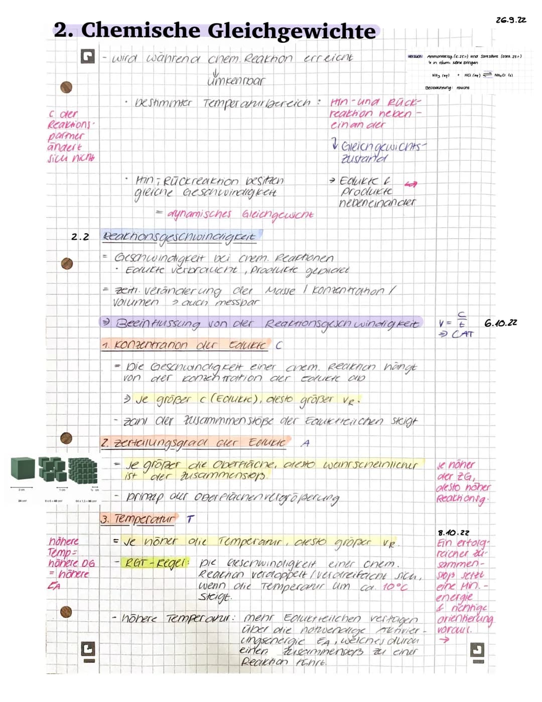24
26.9.22
2. Chemische Gleichgewichte F
Ammoniakisg. (c.25) und Samsaure (cons. 25+)
6 in roum. None bringen
NH3 (ag) + HCl(aq) = NH4Cl (s)