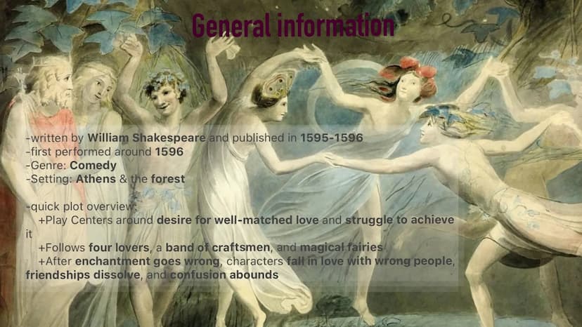 MIDSUMMER NIGHT'S
DREAM
|||||||||||
Mia und Lisa FE
-written by William Shakespeare and published in 1595-1596
-first performed around 1596
