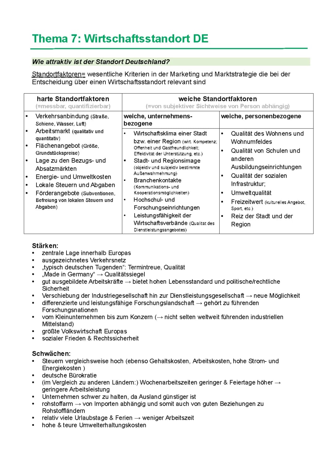 Prüfungsvorbereitung - Wirtschaftsstandort Deutschland