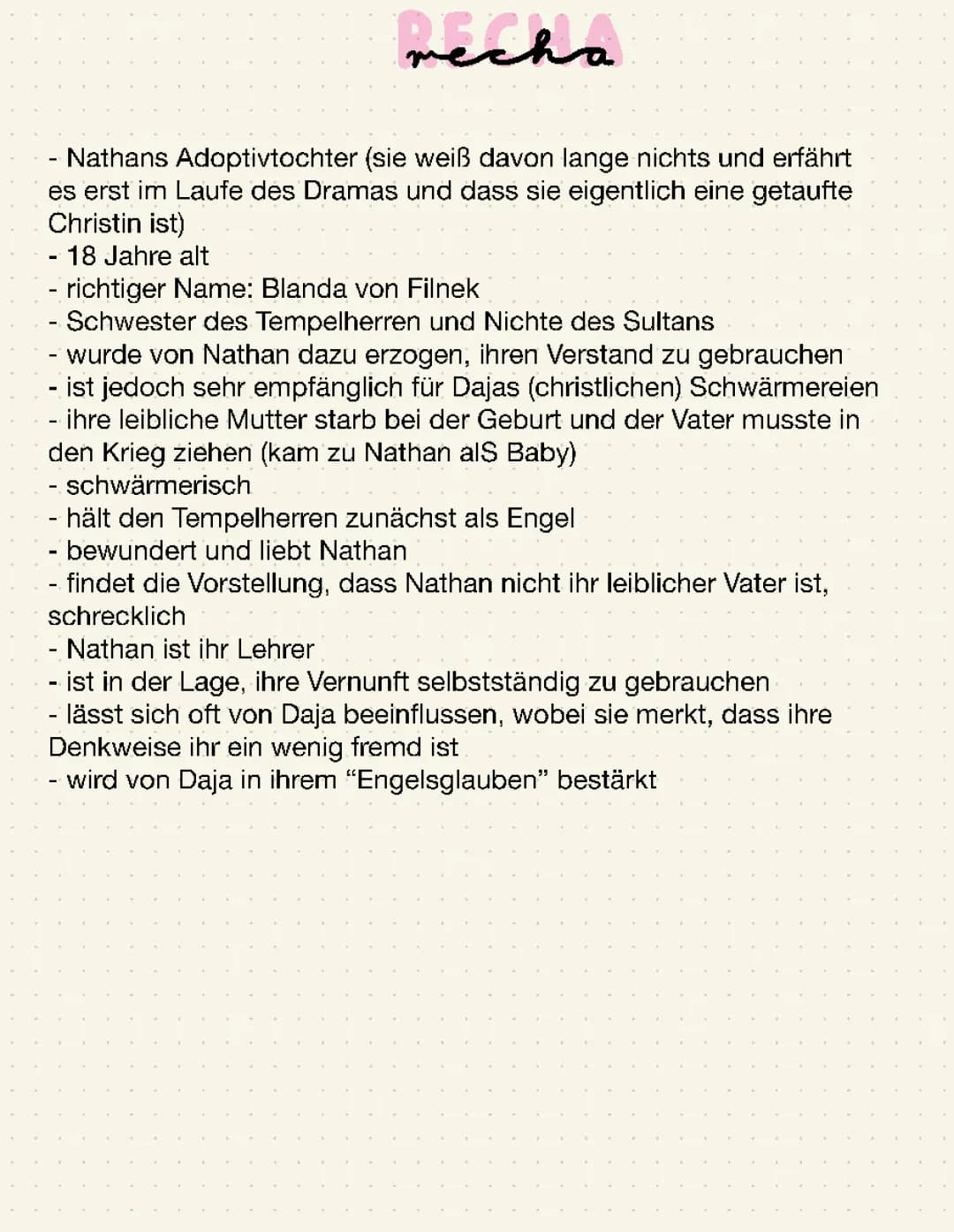 Recha in 'Nathan der Weise' - Steckbrief und Charakterisierung