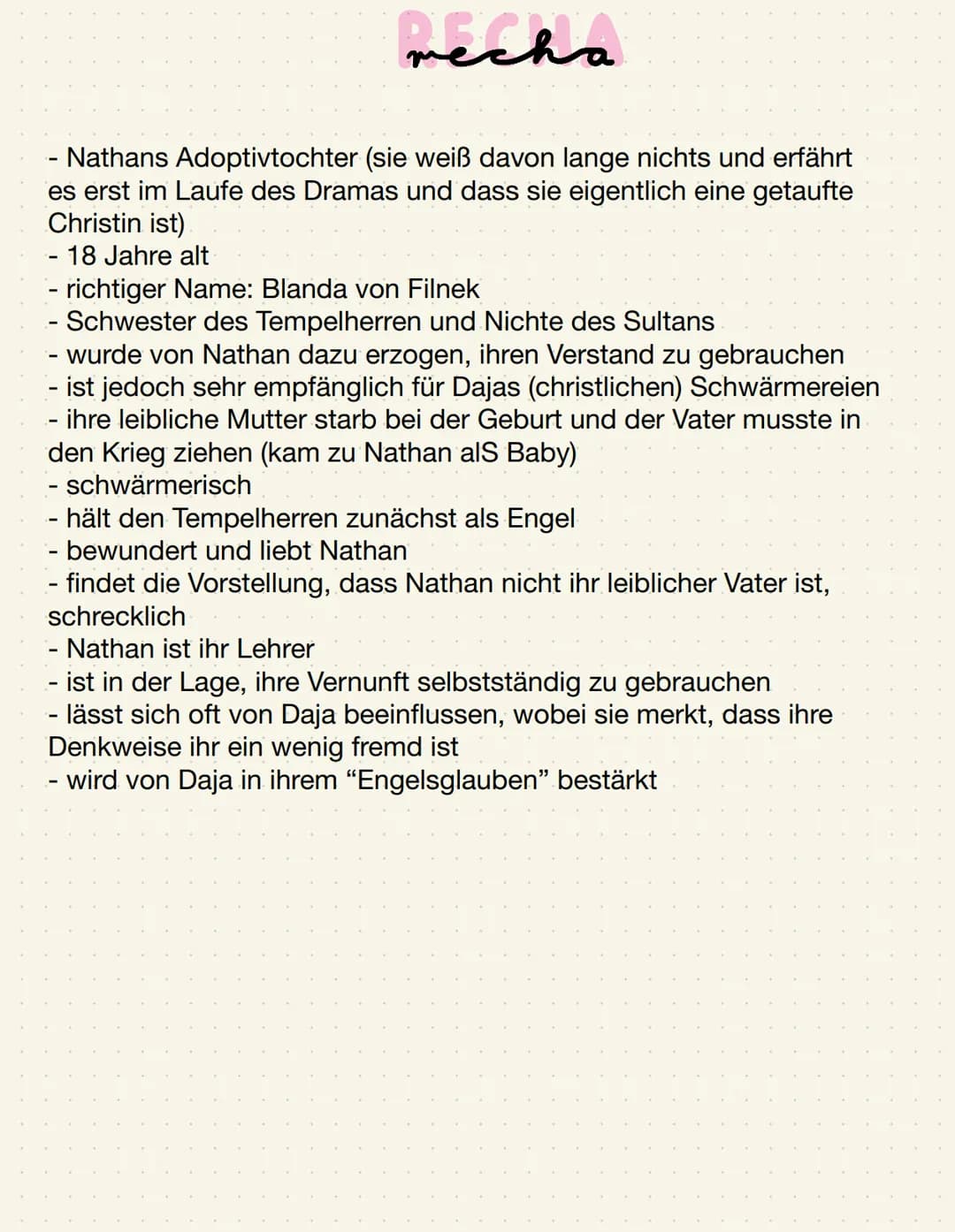 жеска
Nathans Adoptivtochter (sie weiß davon lange nichts und erfährt
es erst im Laufe des Dramas und dass sie eigentlich eine getaufte
Chri