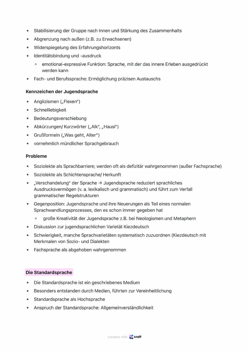 1. Sprachvarietäten und ihre gesellschaftliche Bedeutung
2. Merkmale und Verbreitung von Dialekten
3. Jugendsprache und weitere Soziolekte
4