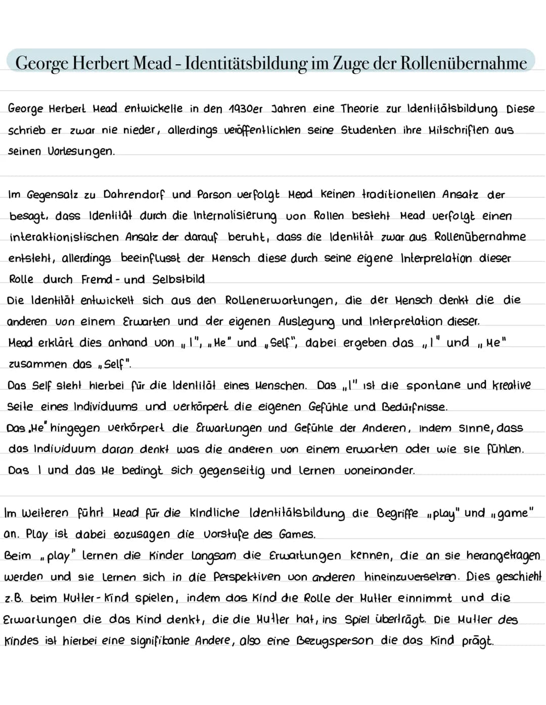 George Herbert Mead - Identitätsbildung im Zuge der Rollenübernahme
George Herbert Mead entwickelte in den 1930er Jahren eine Theorie zur Id