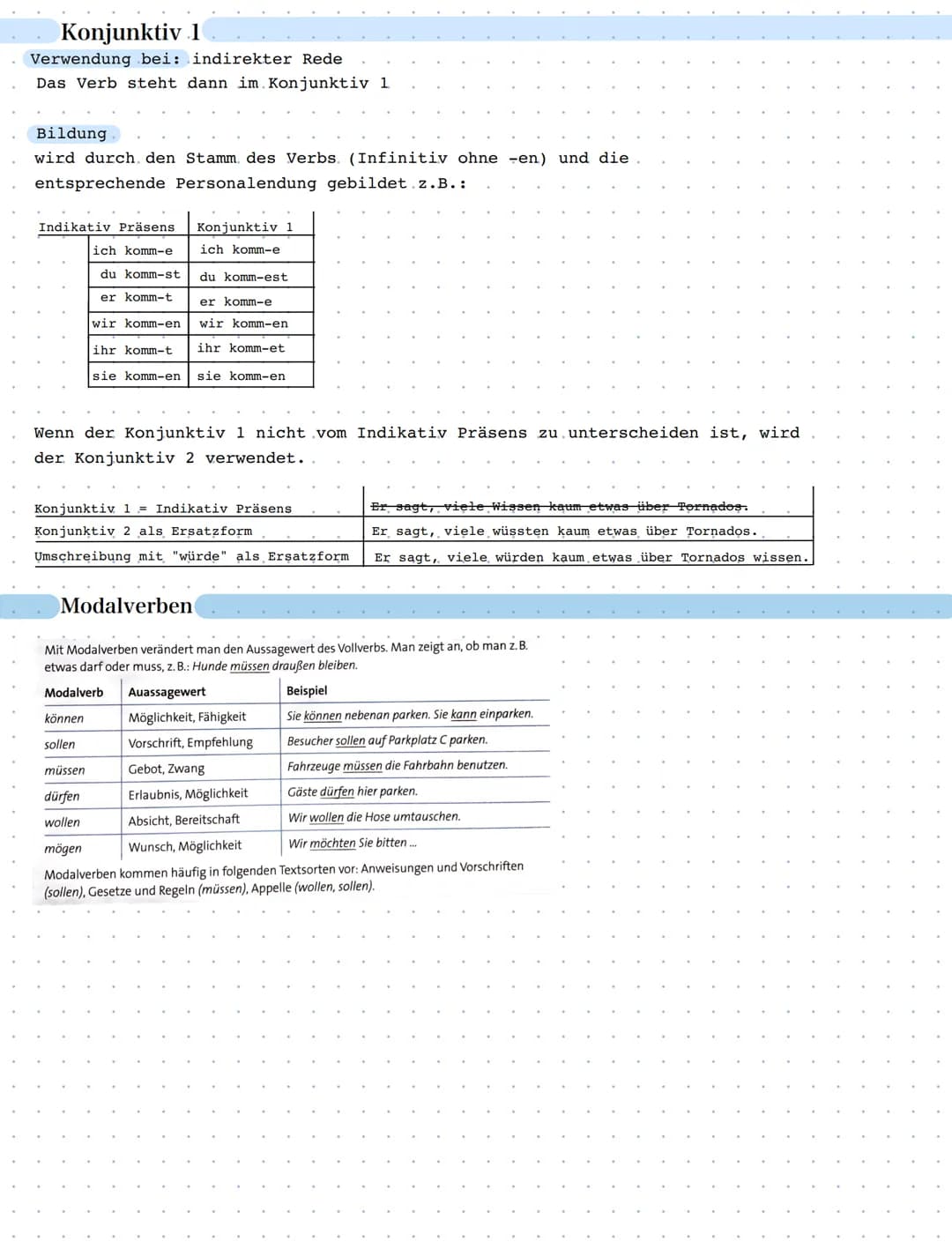 Konjunktiv. 2
Verwendung, bei...
Deutsch Lernzettel
unwirklichen (irreal).. Aussagen
nur vorgestellten
unwahrscheinlichen
gewünschten
höflic