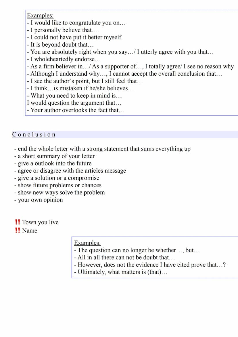 LETTER TO THE EDITOR
reasons why to write a letter to the editor
- proposing an idea to others
- letting out your grievances (Beschwerden)
-