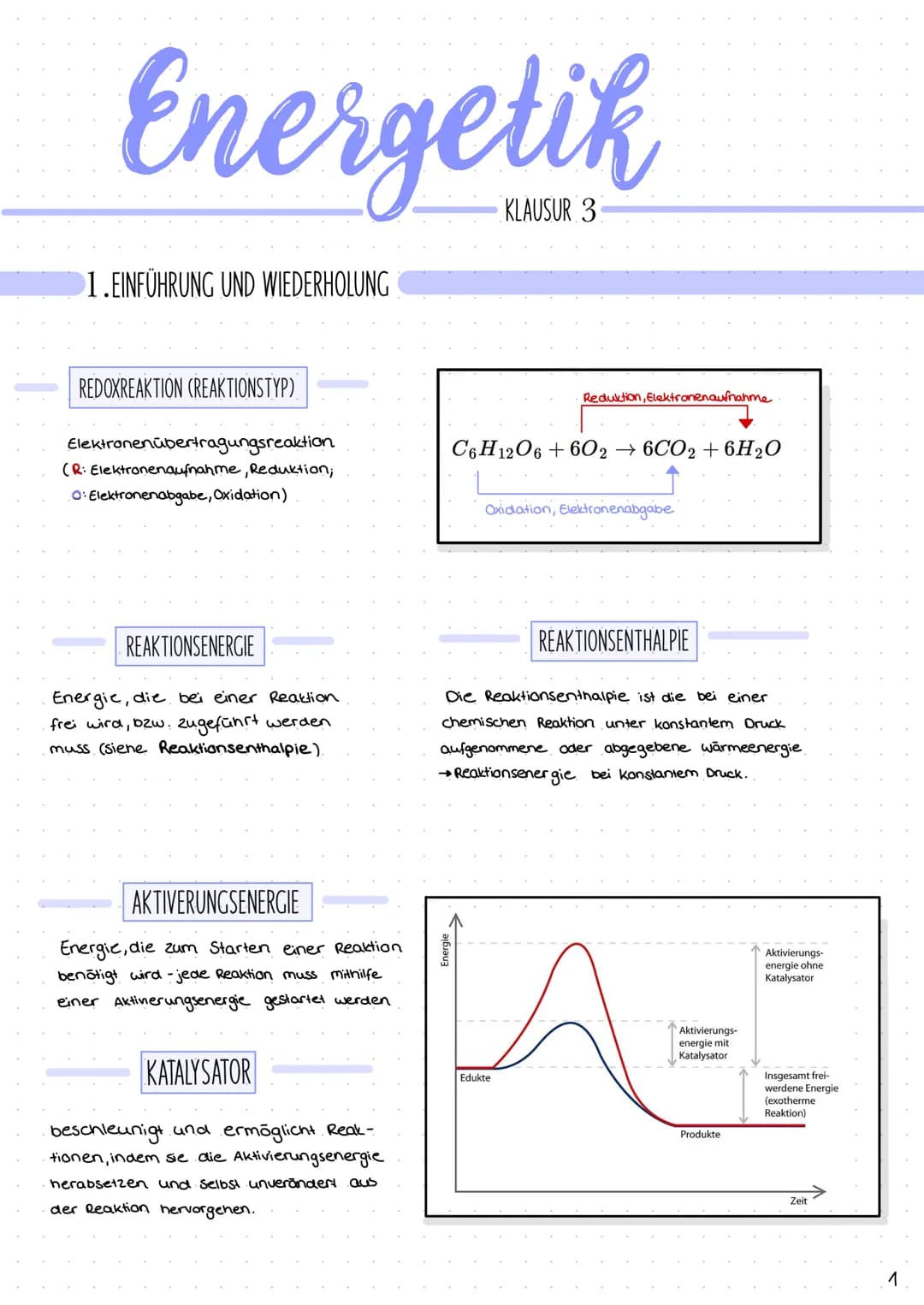 Energetik
1.EINFÜHRUNG UND WIEDERHOLUNG
REDOXREAKTION (REAKTIONSTYP)
Elektronenübertragungsreaktion
(R: Elektronenaufnahme, Reduktion;
10: E
