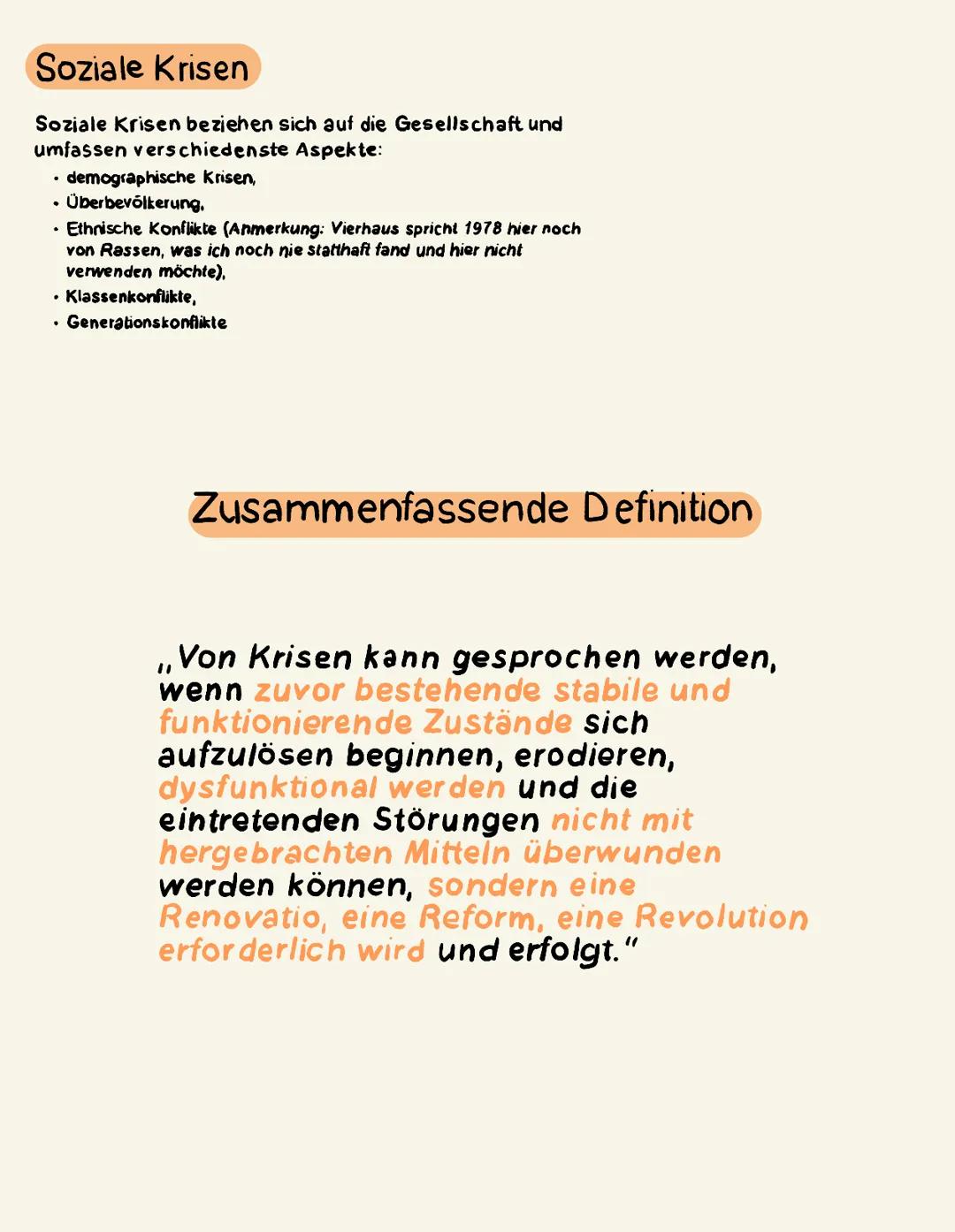Soziale Krisen
Soziale Krisen beziehen sich auf die Gesellschaft und
umfassen verschiedenste Aspekte:
demographische Krisen,
• Überbevölkeru