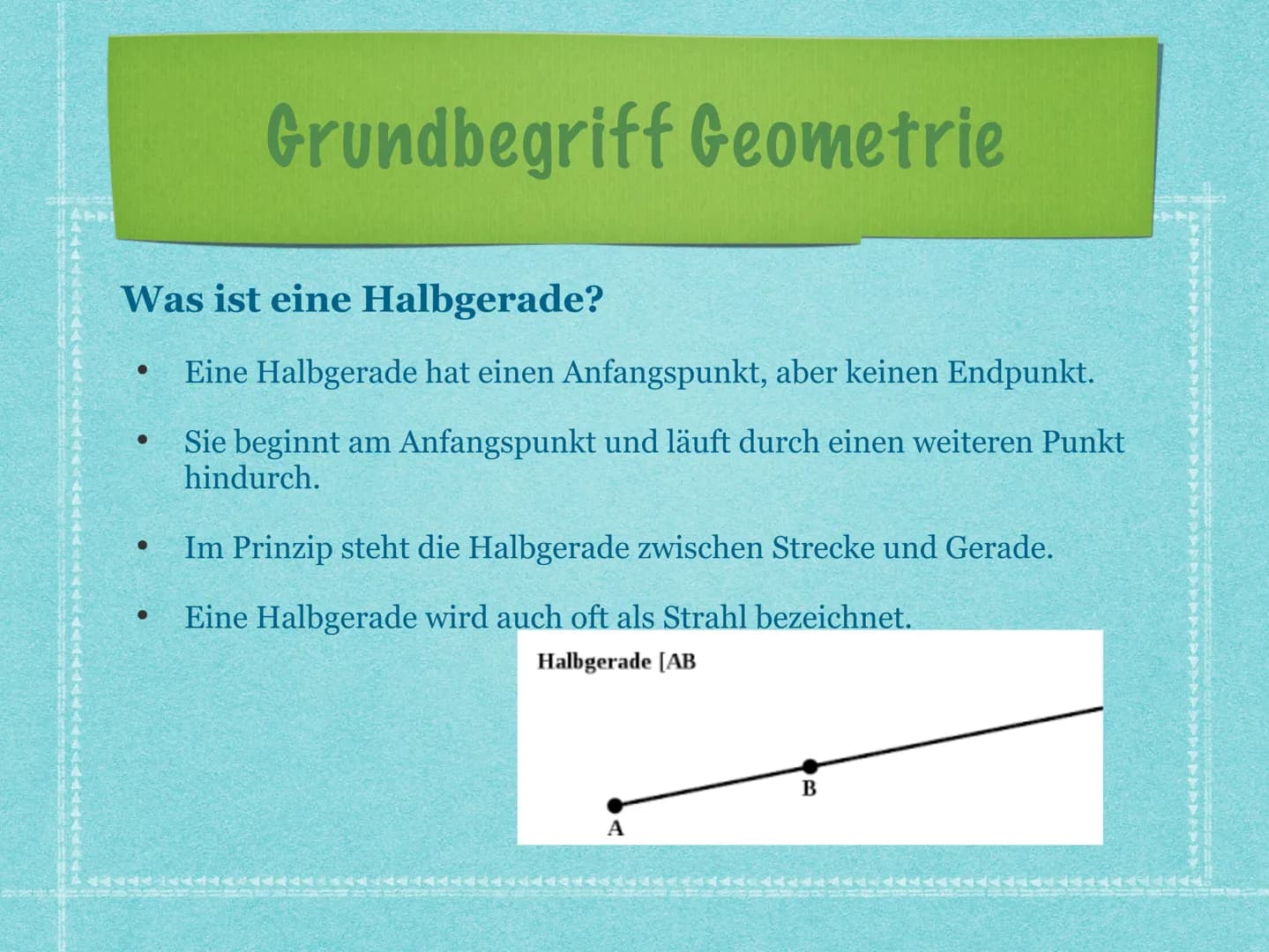 Grundbegriffe:
Was ist eine Strecke?
●
Eine Strecke ist die kürzeste Verbindung zwischen zwei Punkten.
Man bezeichnet dabei einen der beiden