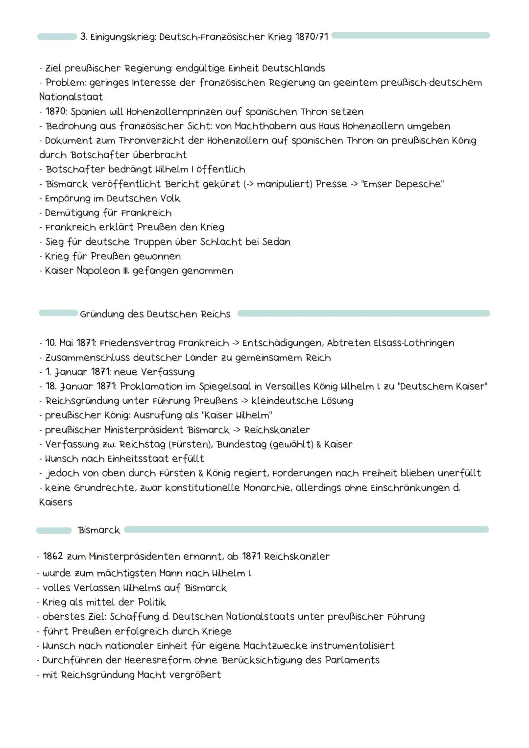 Einigungskriege 1849-1871
bis Kaiserproklamation
vorherrschende Situation
- nach Niederschlagung 1848er Revolution -> erneute Unterdrückung 