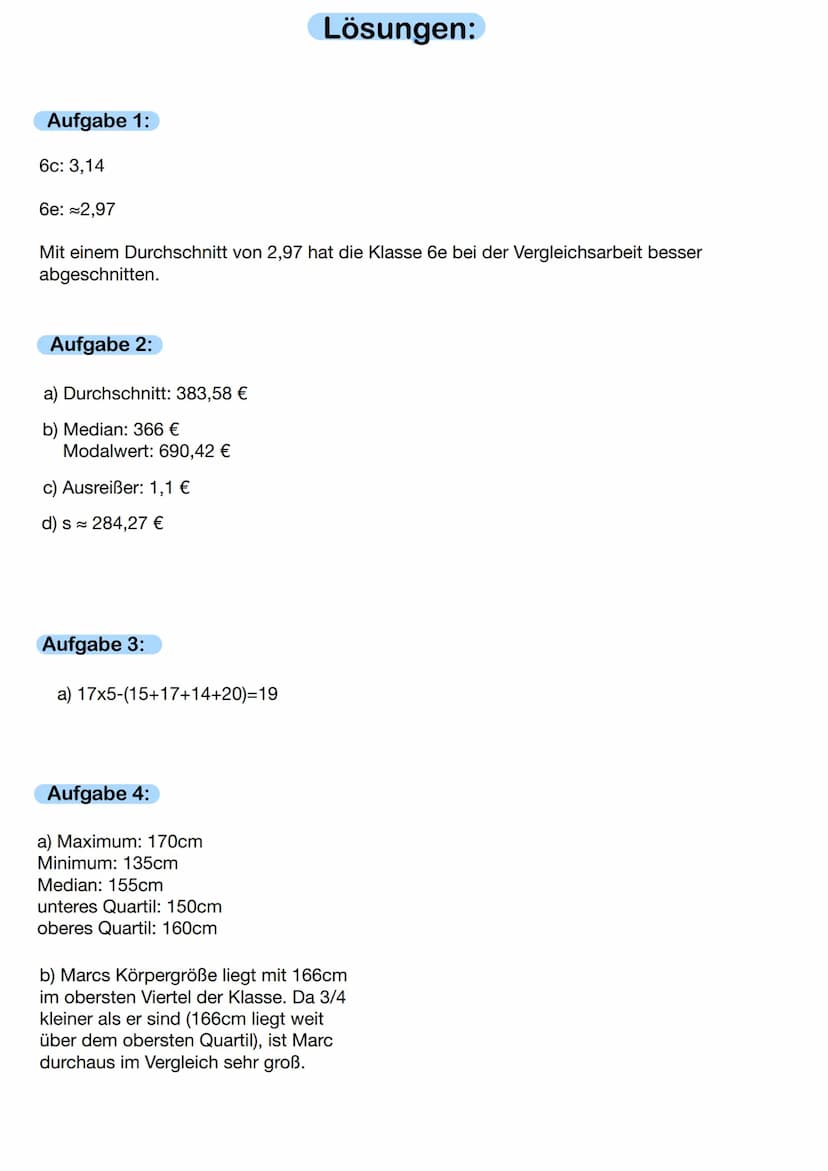 MEDIAN
Zentralwert
ungerade Anzahl
der Angaben = in
der Mitte
stehende Wert
gerade Anzahl der
Angaben =
arithmetische
Mittel der zwei ,,in
d