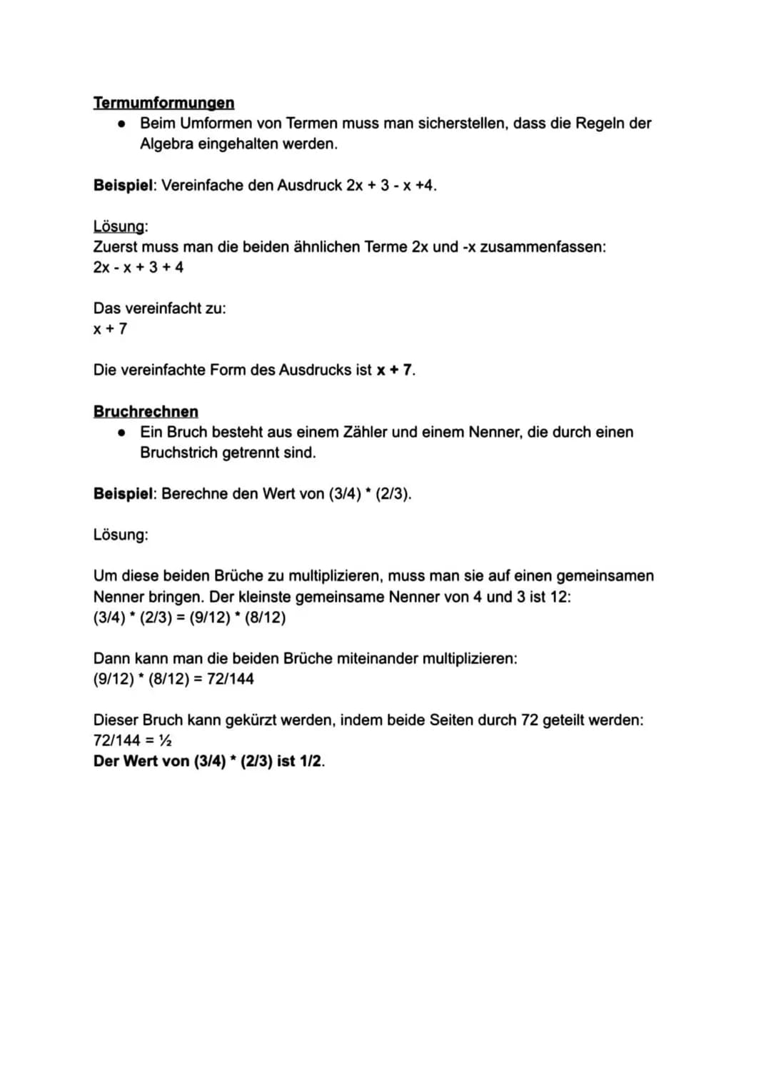 Gleichungen
● Eine Gleichung ist eine Aussage, dass zwei Ausdrücke den gleichen Wert
haben.
Grundlagen der Algebra
Beispiel: Löse die Gleich