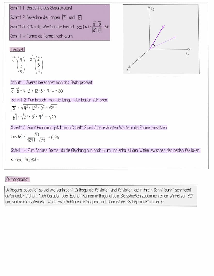 Skalarprodukt
Das Skalarprodukt ist eines der wichtigsten mathematischen Operationen der Vektorgeometrie.
Für das Skalarprodukt gilt im Allg